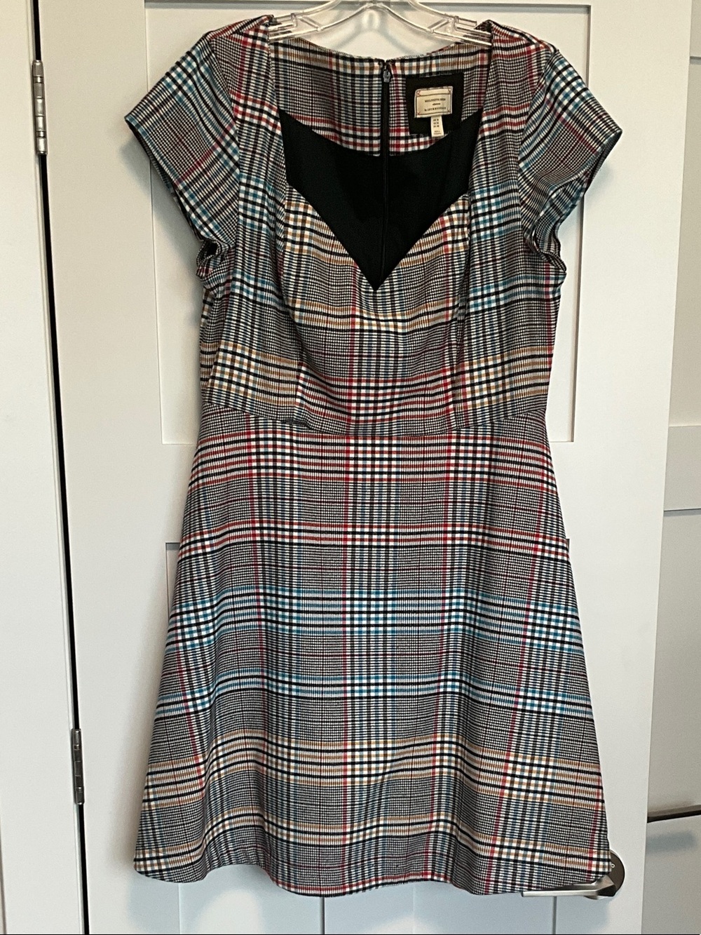 Anthropologie Plaid Mini Dress with Black V-Inset